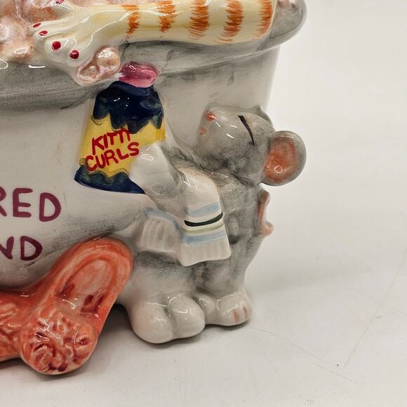 Fitz & Floyd Ceramic Cat & Mouse Bank-Totally Pampered Fund Bubble Bath-No Plug - Picture 6 of 10
